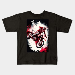 Dirt Bike With Red and Black Paint Splash Design Kids T-Shirt